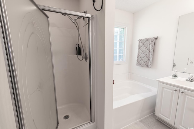 359 Harbour Reef Dr, Myrtle Beach, SC 29588 - full bath with a bath, a shower stall, vanity, and tile patterned floors