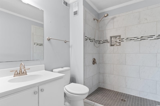 4350 Intercoastal Dr Unit 2408, Little River, SC 29566 - bathroom featuring crown molding, toilet, a tile shower, and vanity