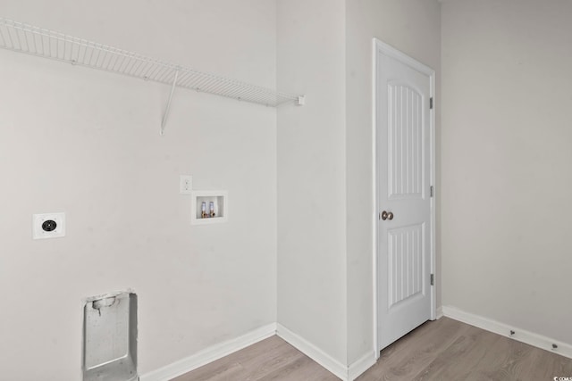 417 Grain Field Dr, Georgetown, SC 29440 - laundry room featuring electric dryer hookup, hookup for a washing machine, wood finished floors, and baseboards