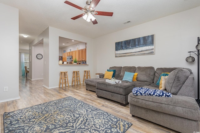 310 Kiskadee Loop Unit D, Conway, SC 29526 - living area featuring light wood finished floors, ceiling fan, and a textured ceiling