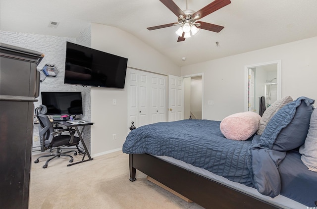 310 Kiskadee Loop Unit D, Conway, SC 29526 - bedroom featuring lofted ceiling, light colored carpet, a desk, a closet, and a ceiling fan