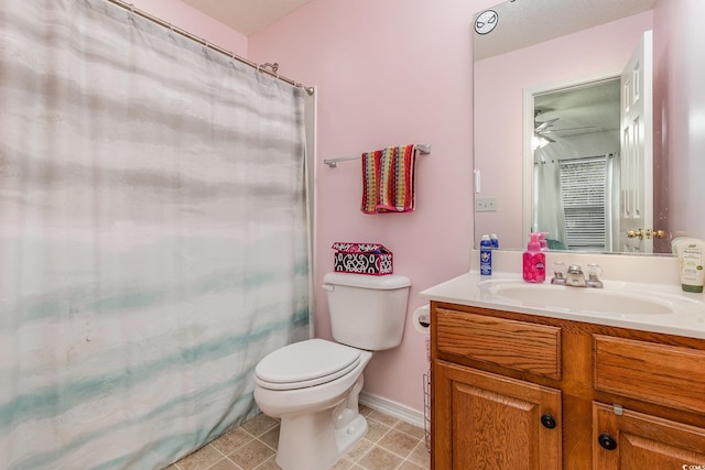 310 Kiskadee Loop Unit D, Conway, SC 29526 - bathroom with vanity, a ceiling fan, and a shower with shower curtain