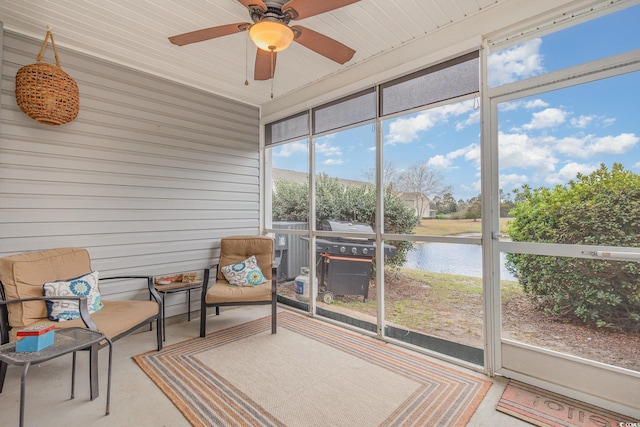 310 Kiskadee Loop Unit D, Conway, SC 29526 - sunroom / solarium with a water view and ceiling fan