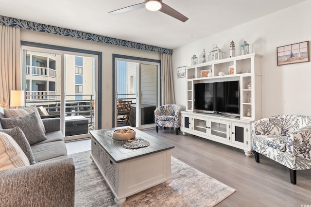 920 N Waccamaw Dr Unit 2102, Murrells Inlet, SC 29576 - living area featuring wood finished floors and a ceiling fan