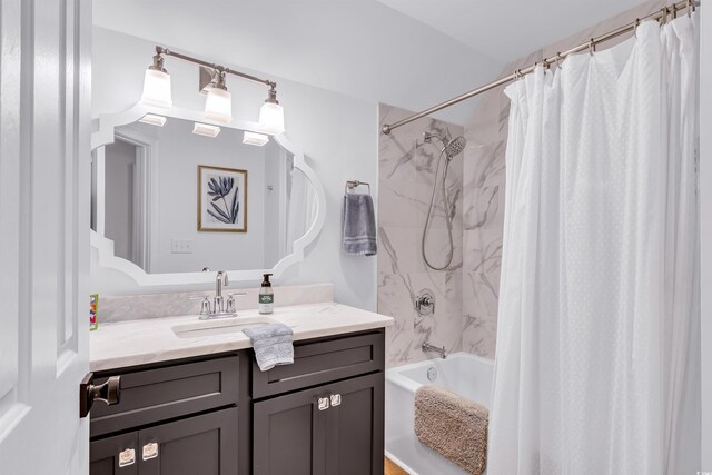2150 N Berwick Dr, Myrtle Beach, SC 29575 - bathroom featuring vanity and shower / bathtub combination with curtain