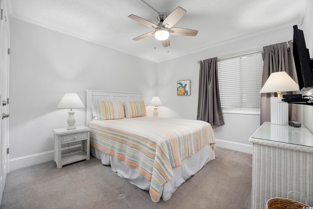 208 Ocean Blvd N Unit 324, North Myrtle Beach, SC 29582 - bedroom featuring carpet floors, baseboards, crown molding, a ceiling fan, and a textured ceiling