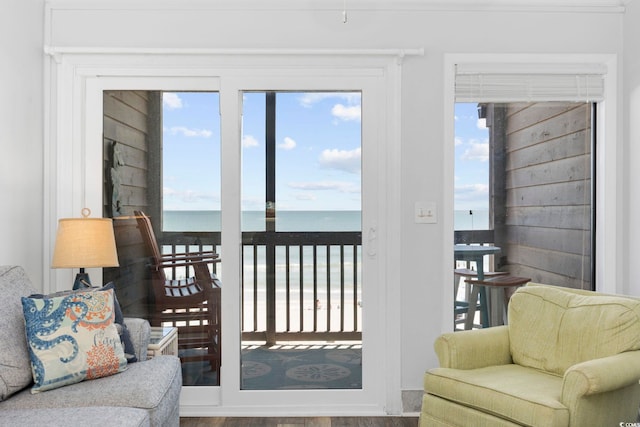 208 Ocean Blvd N Unit 324, North Myrtle Beach, SC 29582 - living area with plenty of natural light, a water view, and wood finished floors
