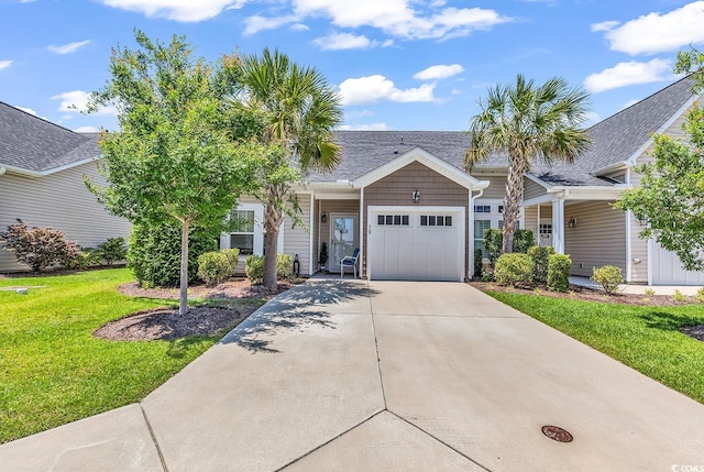 232 Je Edward Dr Unit 19, Myrtle Beach, SC 29588 - view of front facade with an attached garage, driveway, a front lawn, and a shingled roof