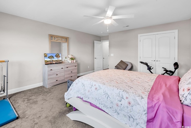 232 Je Edward Dr Unit 19, Myrtle Beach, SC 29588 - bedroom with baseboards, carpet flooring, a closet, and a ceiling fan