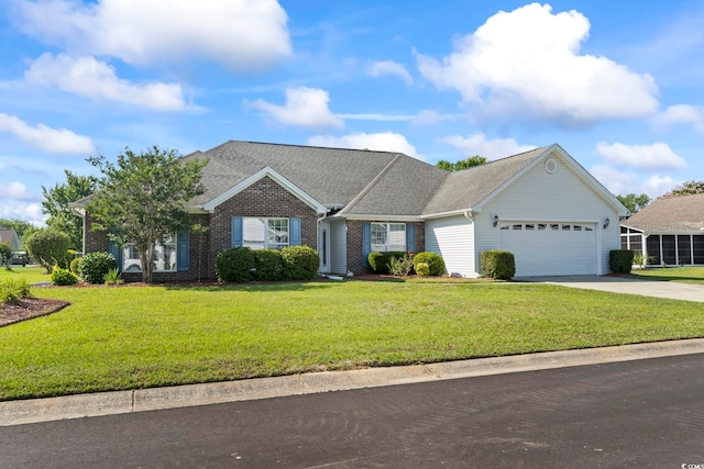 4012 Grousewood Dr, Myrtle Beach, SC 29588 - view of front of home featuring an attached garage, a front yard, driveway, brick siding, and a shingled roof