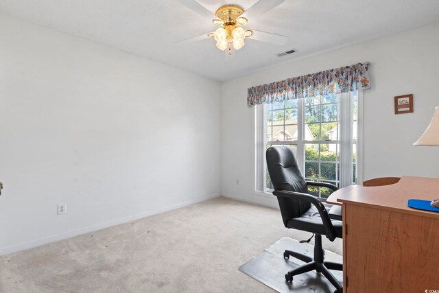 4012 Grousewood Dr, Myrtle Beach, SC 29588 - office area with light colored carpet, a ceiling fan, and baseboards