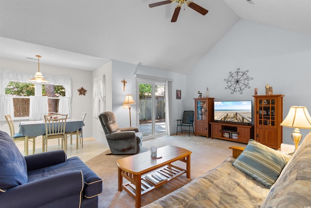 250 Nature Trl, Little River, SC 29566 - living area featuring a ceiling fan and high vaulted ceiling