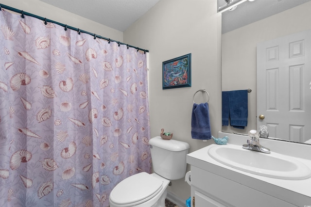 250 Nature Trl, Little River, SC 29566 - bathroom with toilet, vanity, curtained shower, and a textured ceiling