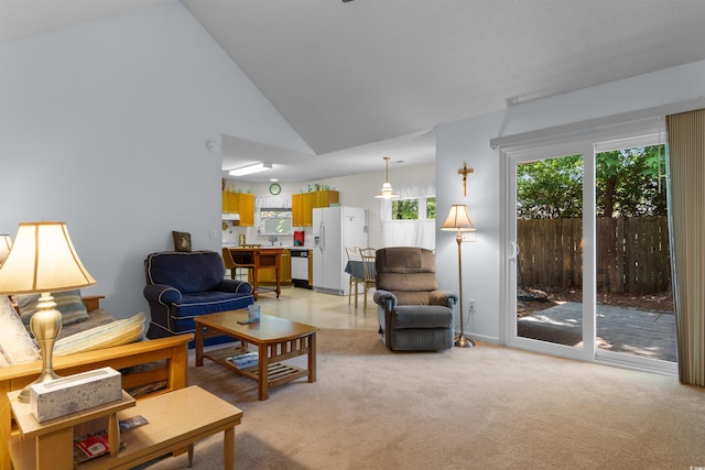 250 Nature Trl, Little River, SC 29566 - living area featuring light colored carpet and high vaulted ceiling