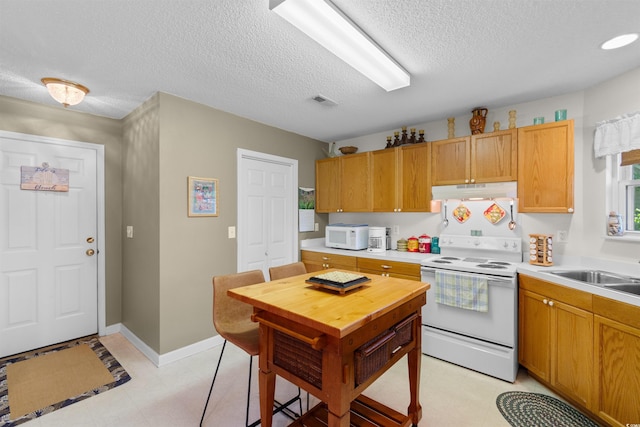 250 Nature Trl, Little River, SC 29566 - kitchen featuring white appliances, a sink, under cabinet range hood, a textured ceiling, and light countertops