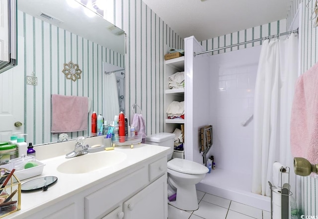 1437 Baldwin Ct Unit 1437, Little River, SC 29566 - bathroom with wallpapered walls, tile patterned floors, a shower with curtain, and vanity