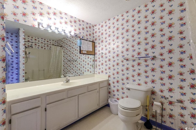 1437 Baldwin Ct Unit 1437, Little River, SC 29566 - full bathroom featuring wallpapered walls, vanity, a textured ceiling, and a shower with shower curtain