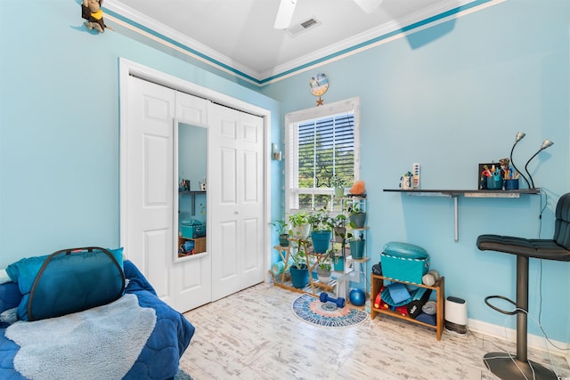 230 Addison Cottage Way, Murrells Inlet, SC 29576 - sitting room with crown molding, ceiling fan, and wood finished floors