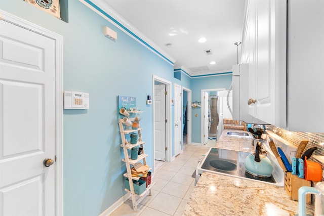 230 Addison Cottage Way, Murrells Inlet, SC 29576 - bathroom featuring tile patterned flooring, baseboards, ornamental molding, a sink, and recessed lighting