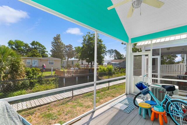 230 Addison Cottage Way, Murrells Inlet, SC 29576 - sunroom / solarium featuring ceiling fan, vaulted ceiling, a residential view, and plenty of natural light