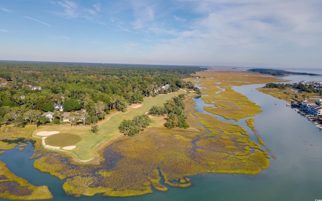 1325 Clipper Dr, North Myrtle Beach, SC 29582 - aerial view of property and surrounding area with a nearby body of water, a heavily wooded area, and a golf club