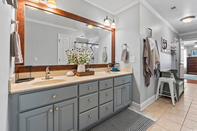 1609 Bridgebrook Ln, Conway, SC 29527 - full bath with double vanity, tile patterned flooring, a shower with curtain, crown molding, and baseboards