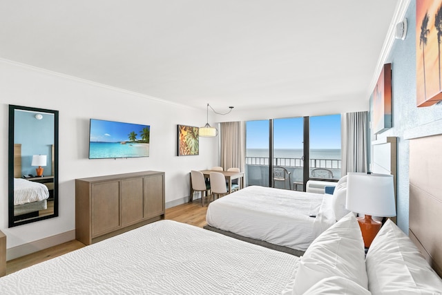 7100 N Ocean Blvd N Unit 601, Myrtle Beach, SC 29572 - bedroom featuring ornamental molding, light wood-style floors, and baseboards