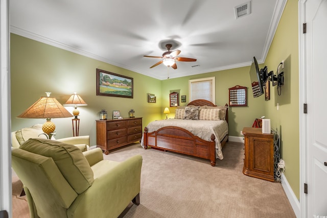 784 Caines Landing Rd, Conway, SC 29526 - bedroom with light carpet, crown molding, baseboards, and ceiling fan