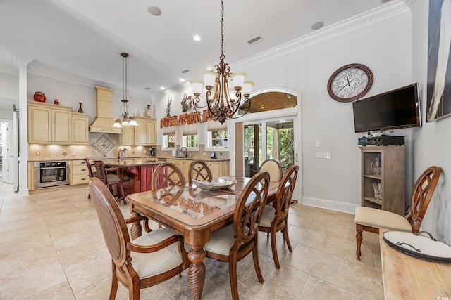 784 Caines Landing Rd, Conway, SC 29526 - dining area with a chandelier, crown molding, light tile patterned flooring, recessed lighting, and baseboards
