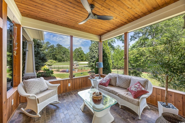 784 Caines Landing Rd, Conway, SC 29526 - sunroom with ceiling fan, view of scattered trees, and outdoor lounge area