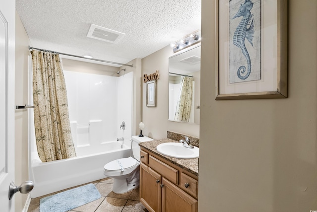 1625 S Ocean Blvd Unit 309, North Myrtle Beach, SC 29582 - full bathroom with vanity, toilet, shower / tub combo, a textured ceiling, and tile patterned floors