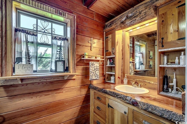181 Halfway Rd, Nichols, SC 29581 - bathroom with healthy amount of natural light, wood walls, and vanity