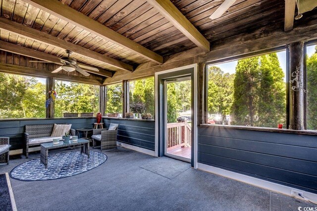 181 Halfway Rd, Nichols, SC 29581 - sunroom / solarium featuring ceiling fan, outdoor lounge area, and beamed ceiling