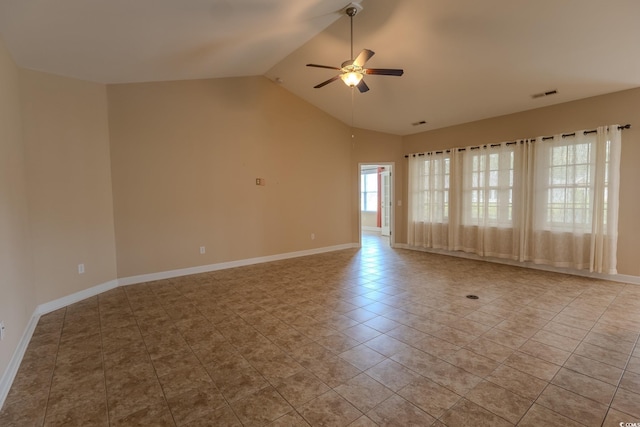 1224 Checkerberry St, Longs, SC 29568 - spare room featuring a ceiling fan, tile patterned flooring, baseboards, and high vaulted ceiling