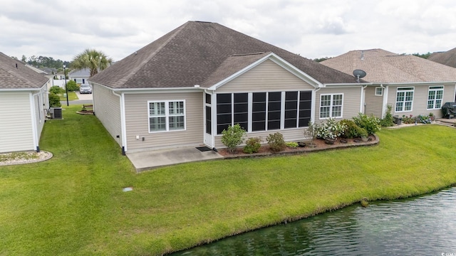 1224 Checkerberry St, Longs, SC 29568 - back of house featuring a patio, central AC, a lawn, and a water view