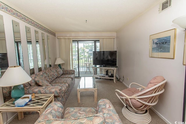 305 N Hillside Dr Unit 206, North Myrtle Beach, SC 29582 - carpeted living room with crown molding and baseboards
