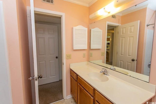 305 N Hillside Dr Unit 206, North Myrtle Beach, SC 29582 - bathroom featuring vanity and ornamental molding