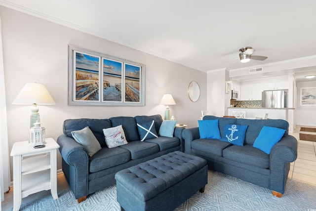 208 Ocean Blvd N Unit 226, North Myrtle Beach, SC 29582 - living room with ornamental molding and ceiling fan