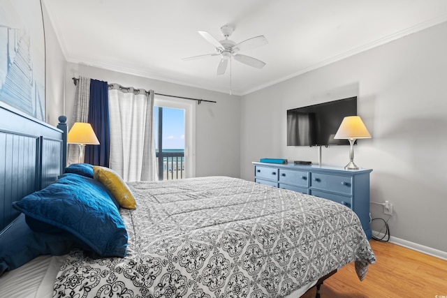 208 Ocean Blvd N Unit 226, North Myrtle Beach, SC 29582 - bedroom featuring wood finished floors, crown molding, ceiling fan, and access to exterior