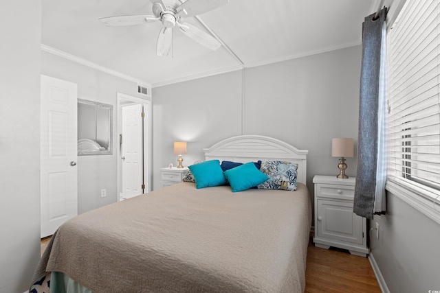 208 Ocean Blvd N Unit 226, North Myrtle Beach, SC 29582 - bedroom with ornamental molding, dark wood-style flooring, and ceiling fan