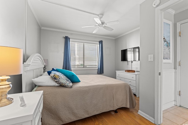 208 Ocean Blvd N Unit 226, North Myrtle Beach, SC 29582 - bedroom with crown molding, light wood-type flooring, and ceiling fan