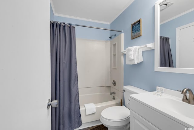 1310 N Waccamaw Dr Unit 208, Garden City Beach, SC 29576 - full bathroom featuring shower / bath combo, ornamental molding, toilet, and vanity
