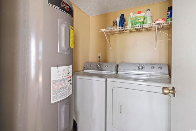 752 Tall Oaks Ct, Myrtle Beach, SC 29588 - laundry room featuring water heater, independent washer and dryer, and a textured ceiling