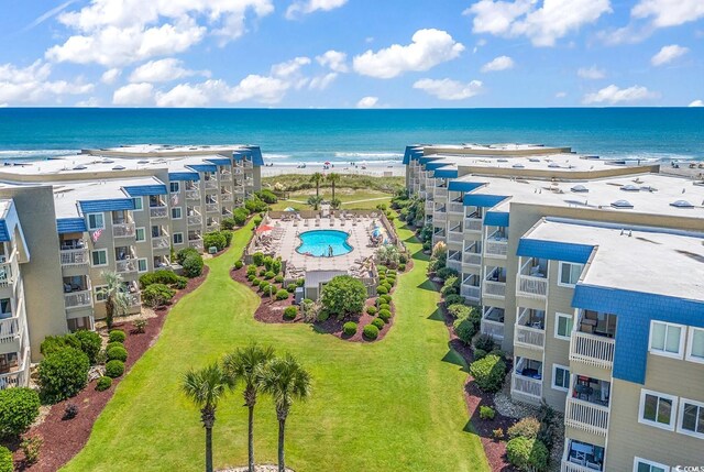 9660 Shore Dr Unit 208, Myrtle Beach, SC 29572 - aerial view of waterfront with a beach, a pool, and apartment complex