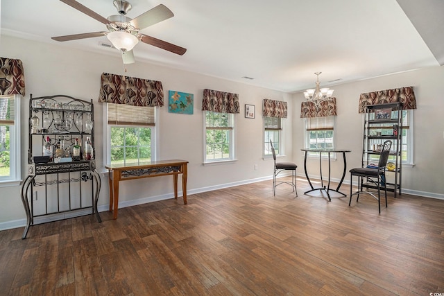 95 Timber Run Dr, Georgetown, SC 29440 - living area with a chandelier, wood finished floors, plenty of natural light, and ceiling fan