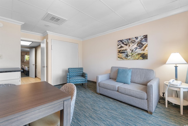 1105 S Ocean Blvd Unit 110, Myrtle Beach, SC 29577 - living area featuring ornamental molding and light colored carpet