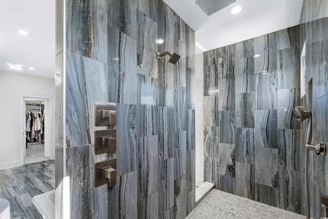 208 W Palms Dr, Myrtle Beach, SC 29579 - full bathroom featuring a marble finish shower, recessed lighting, and a spacious closet