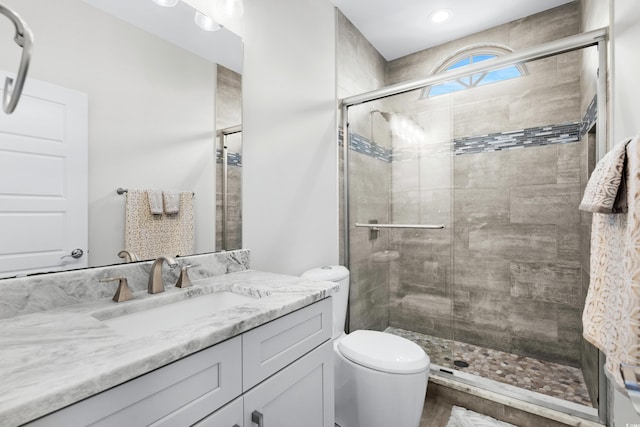208 W Palms Dr, Myrtle Beach, SC 29579 - bathroom featuring vanity, a shower stall, and toilet