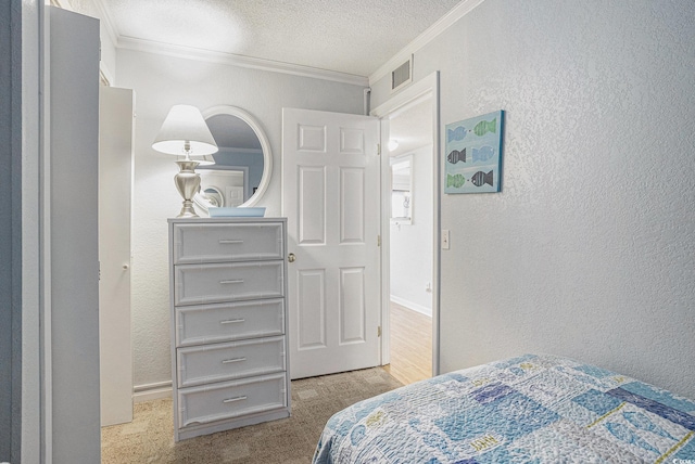 5905 S Kings Hwy Unit A518, Myrtle Beach, SC 29575 - bedroom with a textured wall, crown molding, a textured ceiling, and baseboards