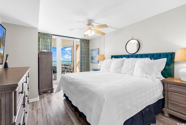 2500 N Ocean Blvd Unit 1102, Myrtle Beach, SC 29577 - bedroom with access to outside, wood finished floors, floor to ceiling windows, and ceiling fan